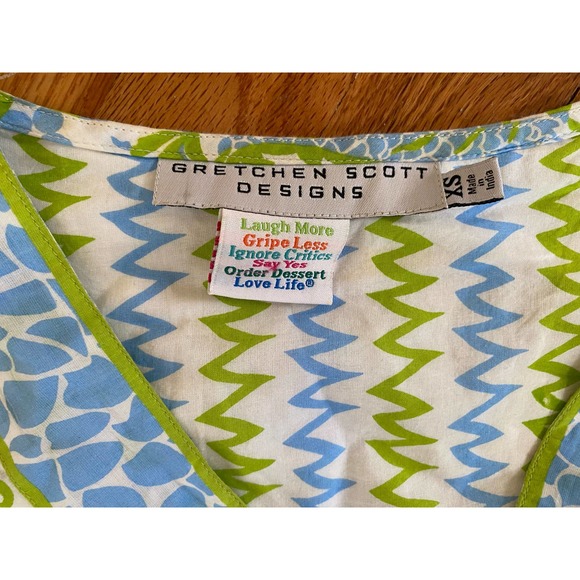 Amazing unique Gretchen Scott Designs blue green dragon v neck dress XS - Picture 4 of 4